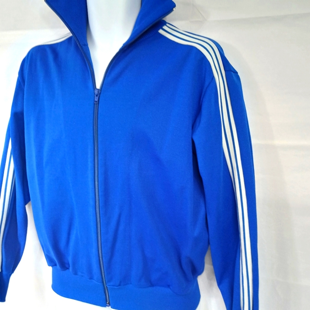 Adidas Vintage 70's Blue Track Jacket with White Stripes Size M